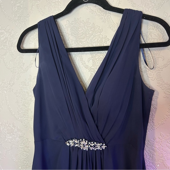 Eliza J Navy Blue Evening Dress Embellished High/Low Chiffon Dress 6 - Picture 2 of 9